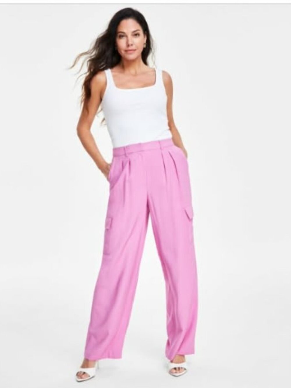 I.N.C. International Concepts Women's High-Rise Cargo Pants-Pink Azalea